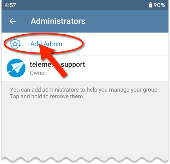 Tap Add Admin menu